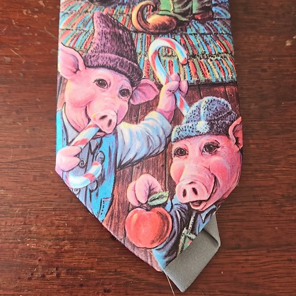 1992 Ralph Marlin Santa Hog Christmas Tie Made in the USA Vintage